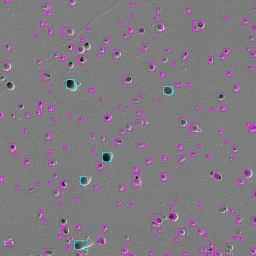 SEM image of CR-39 with AI-detected tracks outlined